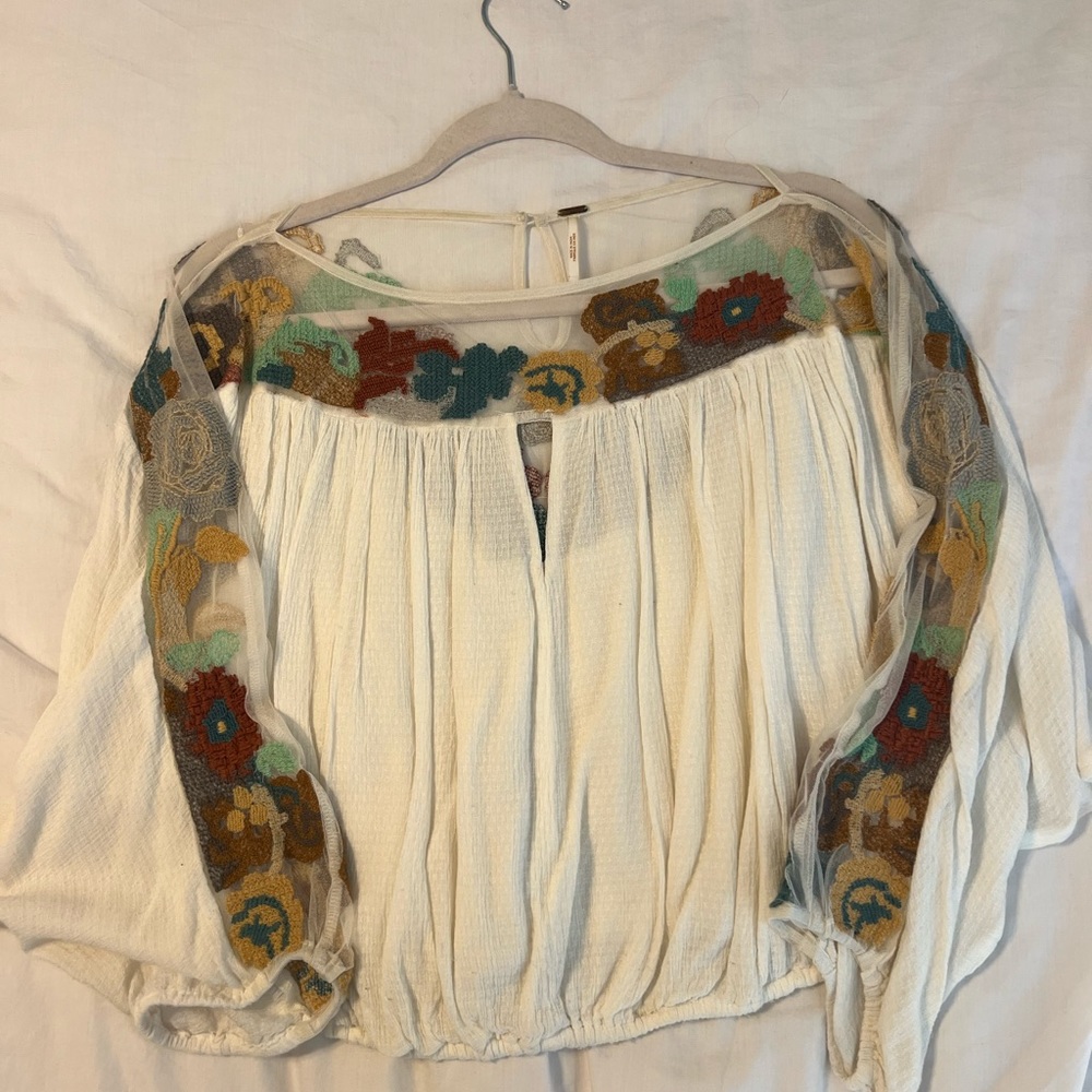 White / multicolor free people blouse, size small